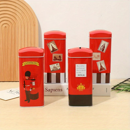 Vintage British Red Mailbox Tin Penny Bank